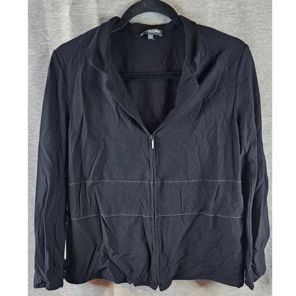 Eileen Fisher Petite Black Active Jacket Stretch Sz PL Zipper